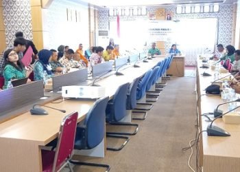 Yohana Paliling, Kepala Bappeda Mimika memimpin konsultasi publik pertama penyusunan masterplan rawan bencana daerah, Kamis 20 Juli 2023. (Foto : Redaksi/Koranpapua.id)