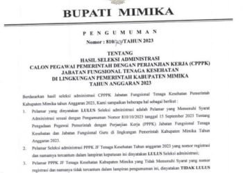 2.261 Pelamar di Mimika Dinyatakan Lolos Seleksi Administrasi CPPPK Tahun 2023  