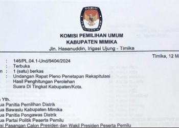Hari Ini KPU Mimika Gelar Rapat Pleno Penetapan Rekapitulasi Hasil Perhitungan Suara Pemilu 2024