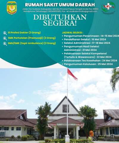 RSUD Mimika Buka Kesempatan Kerja untuk Tiga Profesi Ini. Baca Persyaratannya