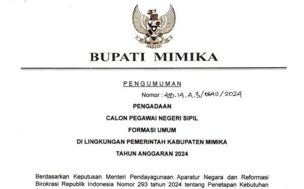 Pemkab Mimika Resmi Buka Pendaftaran 847 Formasi CPNS 2024, Berikut Persyaratannya