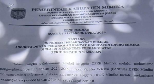 Penerimaan Anggota DPRK Mimika 2024-2029 Jalur Pengangkatan Resmi Dibuka, Berikut Syarat dan Waktu Pendaftaran