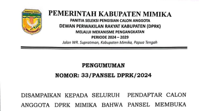 Hasil Pleno Pertama Dibatalkan, Pansel DPRK Mimika Berikan Waktu Sanggahan Tiga Hari untuk Lengkapi Berkas
