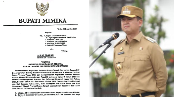 Pemkab Mimika Tetapkan Cuti Natal 2024 dan Tahun Baru 2025, Berikut Jadwal Liburnya