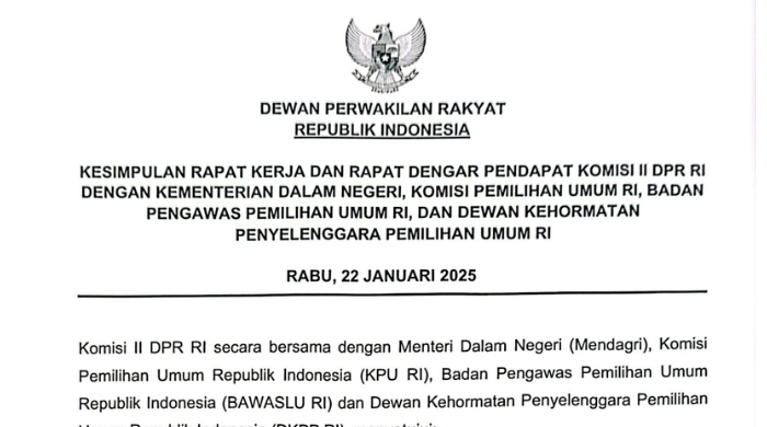 Komisi II DPR RI, Mendagri, KPU, DKPP dan Bawaslu Sepakat Pelantikan Kepala Daerah Serentak 6 Februari 2025