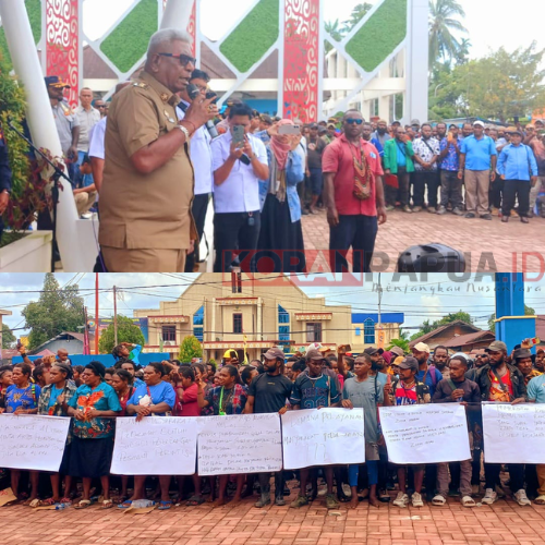 Temui Massa Aksi di Kantor Dishub Mimika, Bupati Johannes Rettob: Kasih Waktu Pemerintah Satu Bulan akan Selesaikan