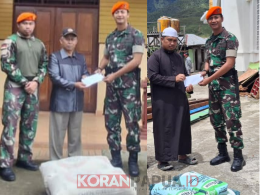 Satgas Korpasgat Moanemani Salurkan Bantuan Bahan Bangunan untuk Masjid dan Gereja di Dogiyai