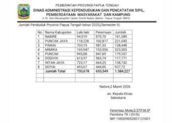 Pemprov Rilis Jumlah Penduduk Papua Tengah 1,38 Juta Jiwa, Kabupaten Mimika Terbanyak