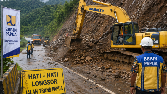 Longsor di Jalan Trans Papua: BBPJN Papua Turunkan Alat Berat, Prediksi Tuntas Dua Pekan