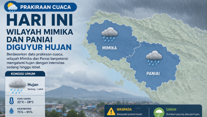 Prakiraan Cuaca Hari Ini: Wilayah Mimika dan Paniai Diguyur Hujan