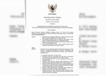 Bupati Mimika Keluarkan Instruksi Nomor 56 Tahun 2026, Kendaraan Dinas ASN-TNI-Polri Dilarang Isi Pertalite dan Biosolar